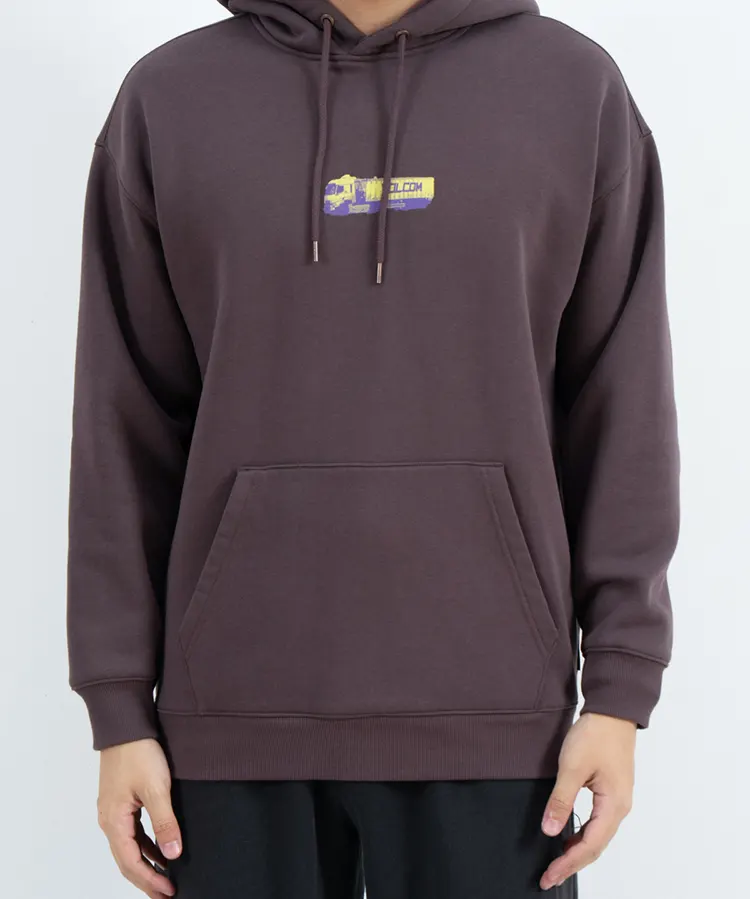 Pullover Hoodie with Kangaroo Pocket and Multicolor Truck Back Graphic
