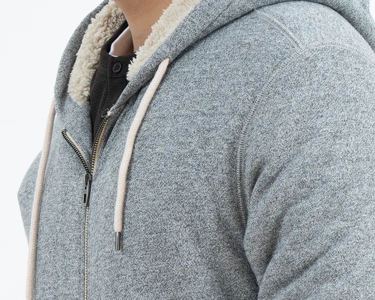 Grey Zip-Up Hoodie with Cream Plush Hood Lining