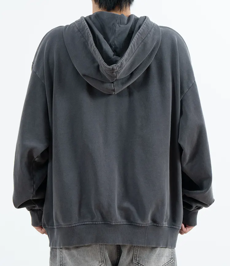 Oversized Charcoal Zip-Up Hoodie with Faded Appearance