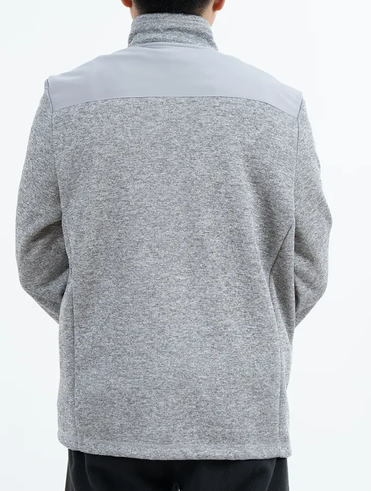 Grey Stand Collar Zip Jacket with Smooth Shoulder and Chest Panels