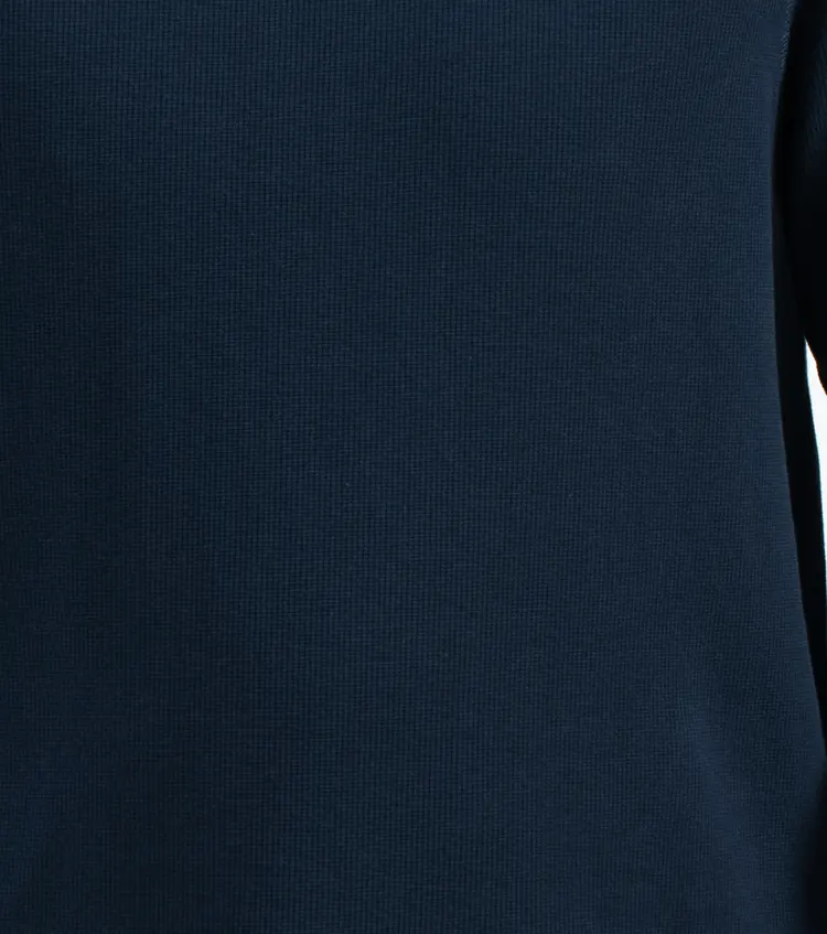 Navy Textured Crew Neck Long Sleeve T-Shirt with Relaxed Fit