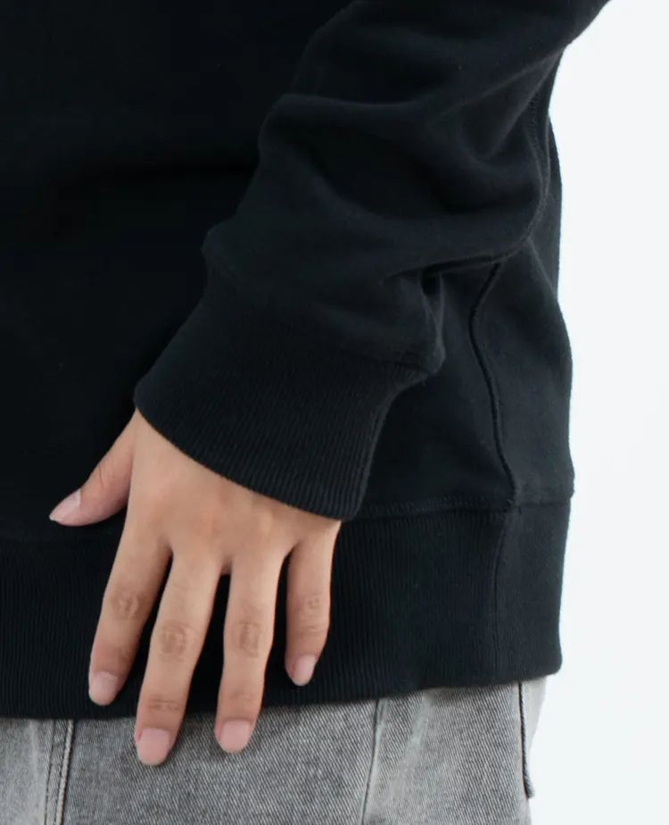 Black Regular Fit Crew Neck Sweatshirt with Ribbed Cuffs and Hem